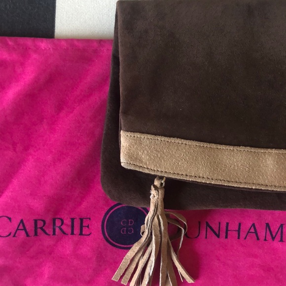 Used once-Carrie Dunham brownSuede foldover clutch - Picture 4 of 9